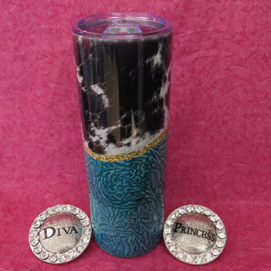 Tooled Turquoise & Cowhide 20oz Skinny Tumbler