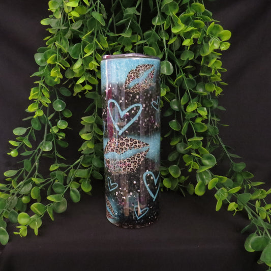 Turquoise Heart & Leopard Lips 20oz. Tumbler